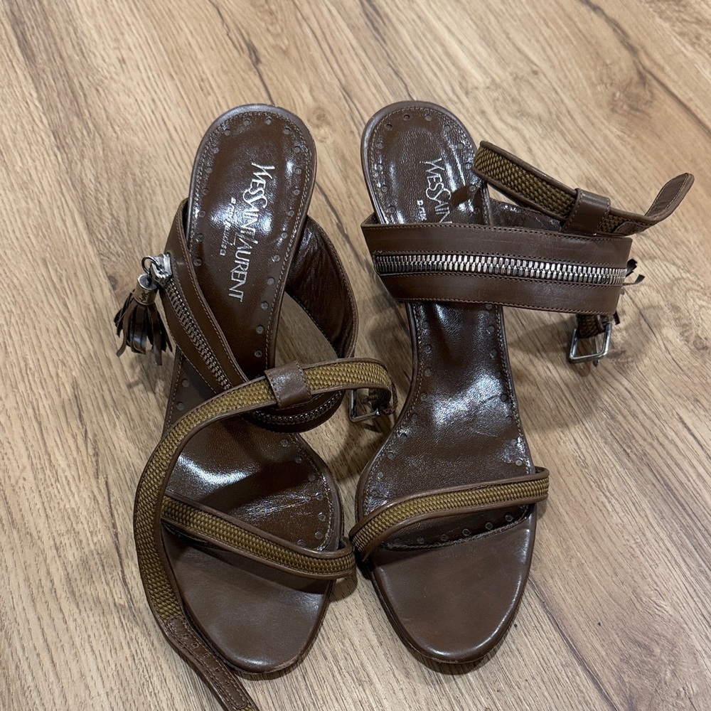 Yves Saint Laurent Dark Brown Strappy Heels